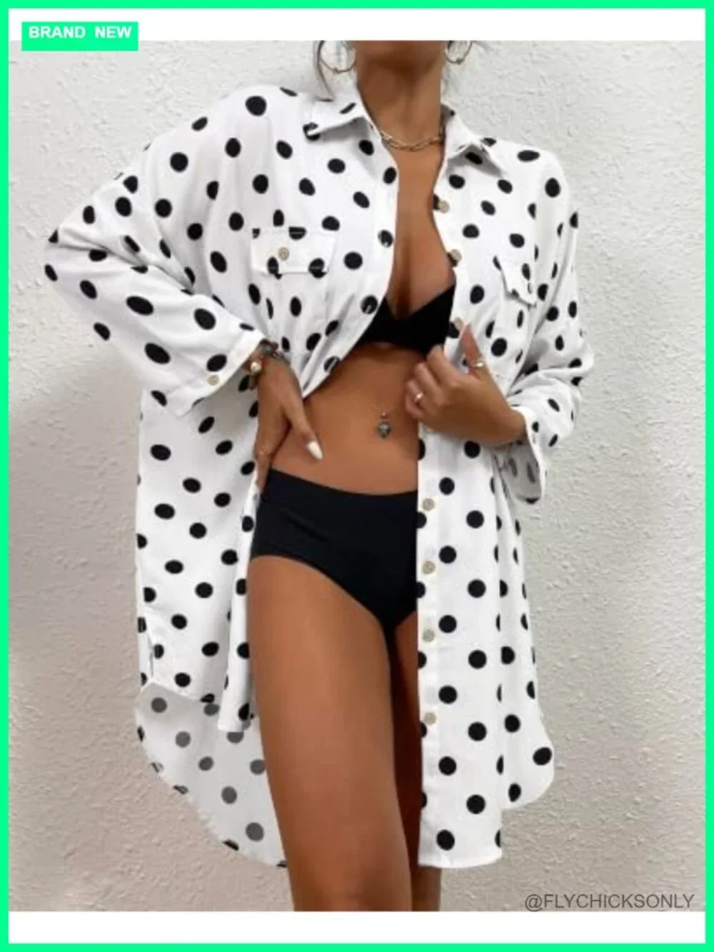 Women's Swim Cover Up Blouse Button Down Shirt Dress, 3/4 Sleeve, Lightweight,